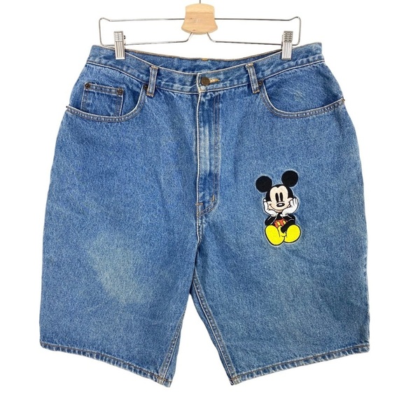 VINTAGE 90s Mickey Mouse Embroidered High Rise Denim Shorts Size XXL - Picture 2 of 9